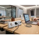 Rounded Desktop Power Strip and USB Charging Module