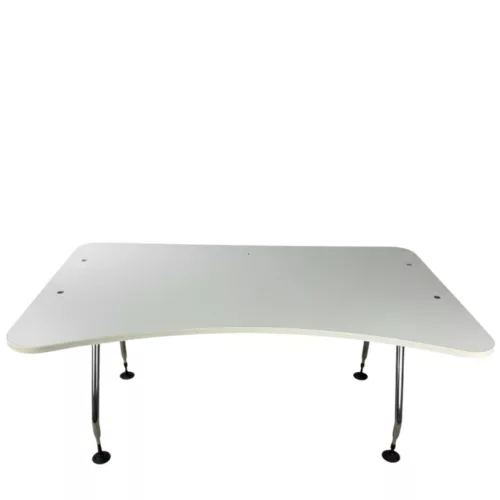 Fehér 160 x 80 cm ergonomikus íróasztal krómozott fém lábakkal