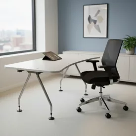   Fehér 160 x 80 cm ergonomikus íróasztal krómozott fém lábakkal