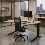 Steelcase 140 x 100 cm Bükk mintázatú íróasztal - bal