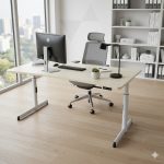 Steelcase 180 x 80 cm homorú juhar íróasztal – állítható magasságú
