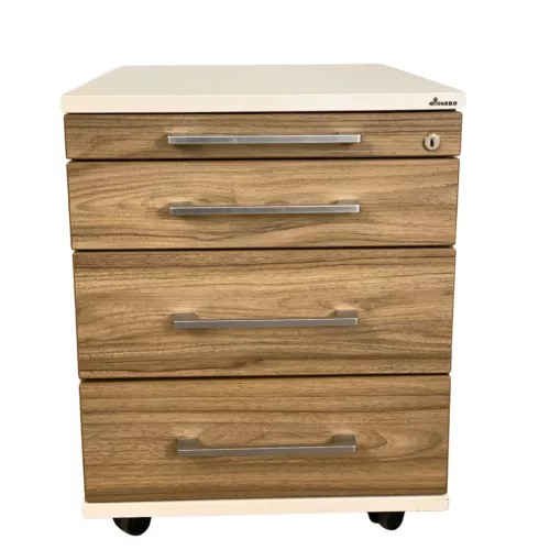 Maro gurulós irodai konténer – 4 fiókos, diófa hatású előlappal