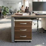 Sedus gurulós irodai konténer – 3 fiókos, diófa hatású előlappal