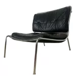 Living Divani „Frog” Lounge Fotel – Krómozott acélvázas, fekete bőr
