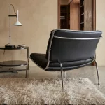 Living Divani „Frog” Lounge Fotel – Krómozott acélvázas, fekete bőr