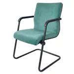 Zöld színű szánkótalpas tárgyalószék, karfás