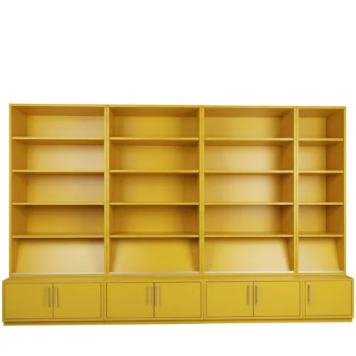 Sárga moduláris irodai polcrendszer