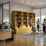 Sárga moduláris irodai polcrendszer